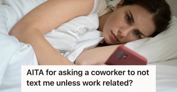 Woman in bed is not pleased getting a message on her phone in the middle of the night