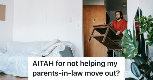 Man lifting furniture as he moves out of the house
