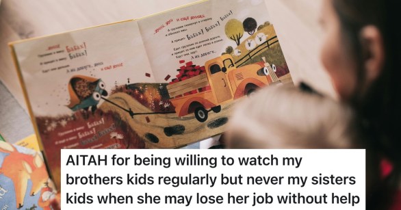 babysitter reading a book to kid