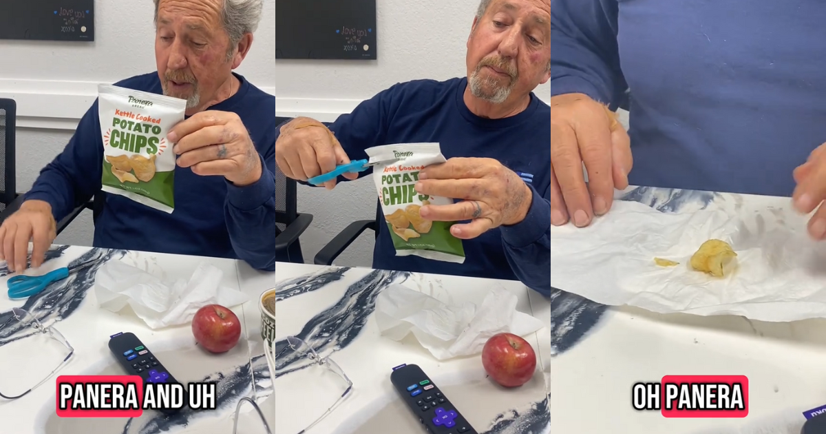 A man with a Panera chip bag