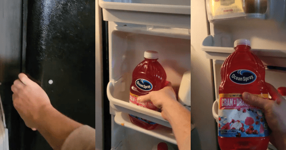 A bottle of Ocean Spray in a fridge