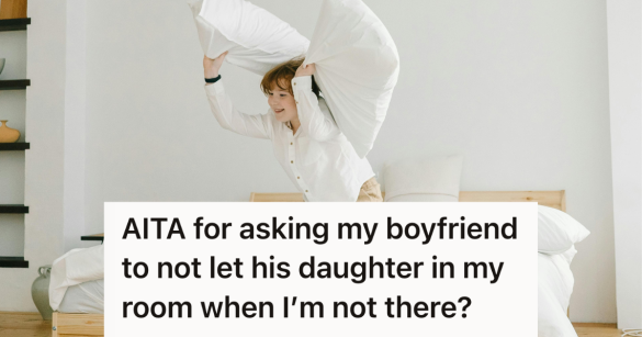 little girl jumping on the bed