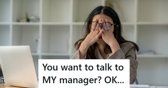 Upset manager covering her eyes