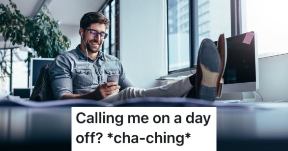 man looking at phone with feet on desk
