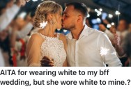 Her Friend Wore A White Dress To Her Wedding, So She Did The Same Thing At Her Friend’s Wedding A Year Later