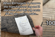 Customer Discovers Hidden Tag On Restoration Hardware Rug That Reveals True Manufacturing Cost