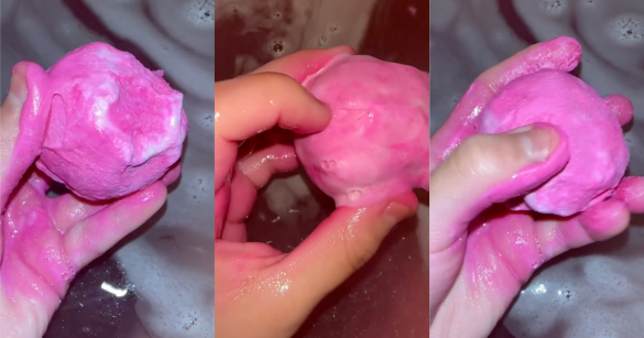 three photos of a bath bomb