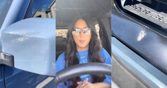 woman sitting in a bronco
