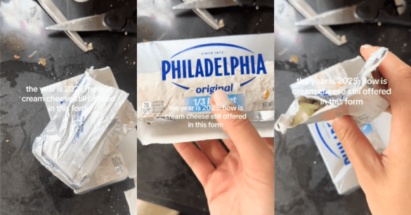 a woman holding cream cheese