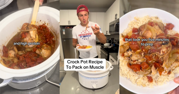 man cooking in a crock pot