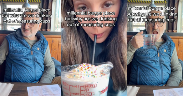 people drinking out of measuring cups