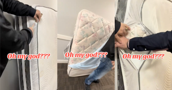 shopper inspecting new mattress