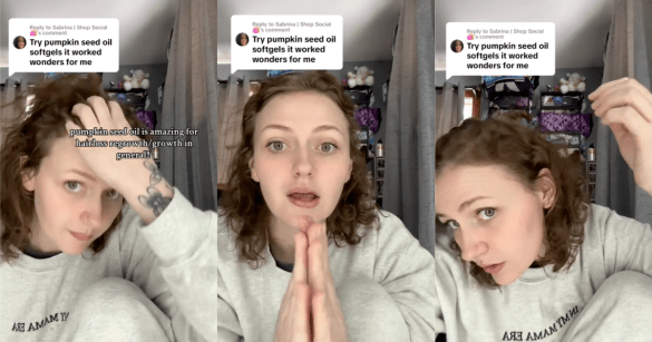 images of girl talking about hair products