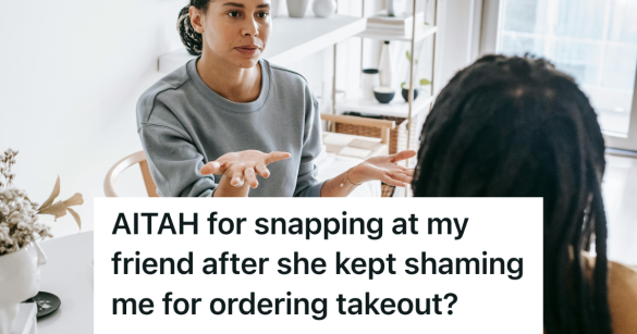 woman looking annoyed at her friend across table