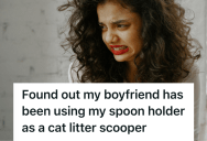 Careless Boyfriend Used Her Kitchen Spoon Holder To Clean The Cat Litter Box, So She Lost Her Appetite And Her Patience