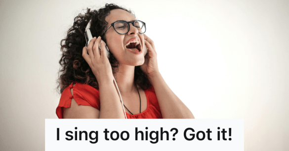 woman singing with headphones on