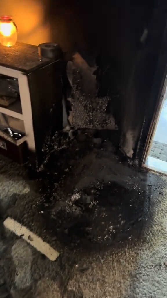A soot-covered home following a fire