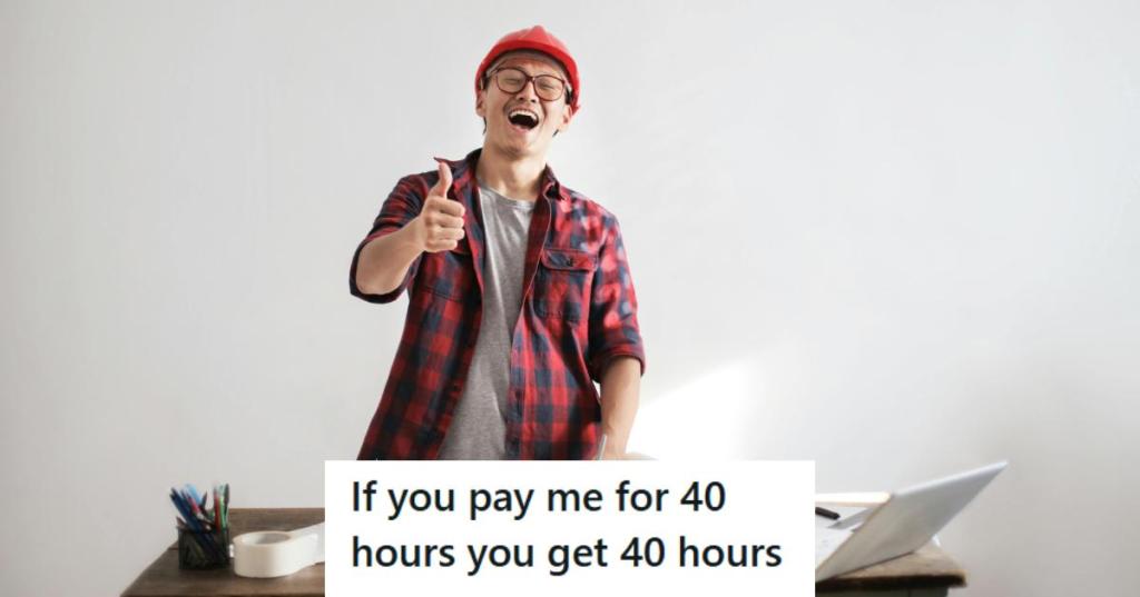 Engineer in a hard hat laughing because he won