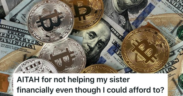 A pile of US Dollars and physical bitcoin