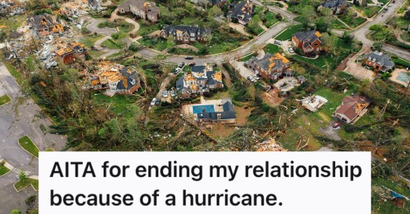 An overhead view of suburban hurricane damage