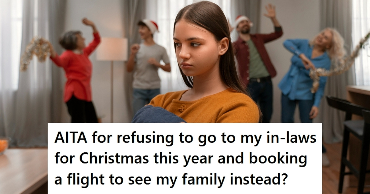 Sad woman with people dancing during Christmas