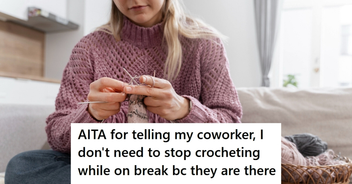 Woman calmly crocheting 