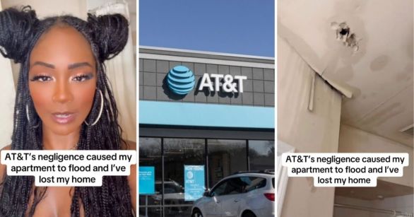 TikToker talking about flooded apartment due to AT&T