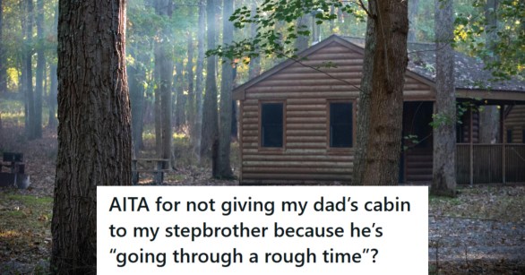Wooden cabin in the middle of the woods at dusk