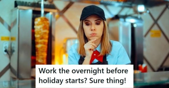 Fast food worker looking bored