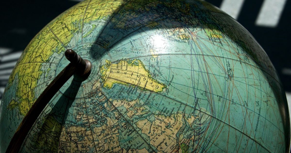 The North Pole on a globe