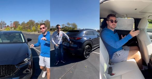 Man demonstrating a Mazda SUV