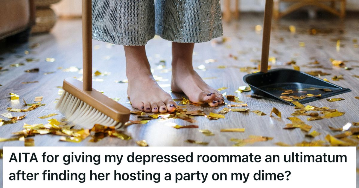 Woman sweeping confetti