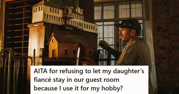 Man moving his buildings for miniature models