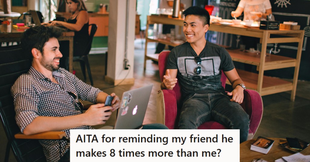 Two friends sitting and chatting about games and life