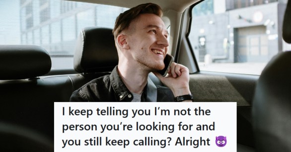 Man smiling as he prank calls someone else