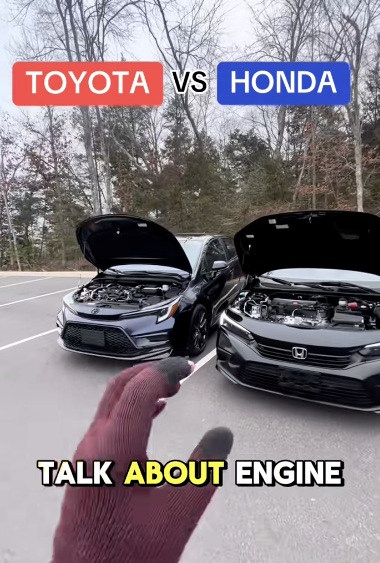 man comparing a honda and a toyota