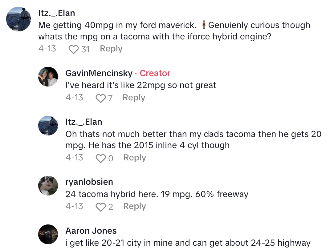 Screenshot 2025 05 04 at 4.53.46 PM Toyota Tacoma Driver Wasnt Impressed With His Gas Mileage.   I could still only get 13 miles a gallon. How is that possible?