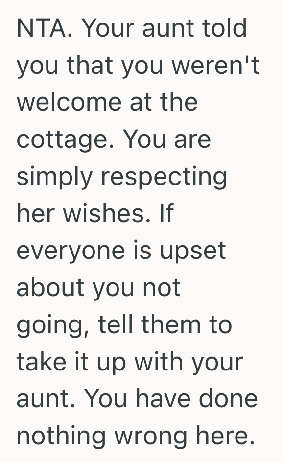Screenshot 2025 05 13 at 10.30.02 AM Her Aunts And Uncles Bought A Vacation Cottage, But When One Aunt Made Her Feel Unwelcome, She Decided To Boycott The Trips