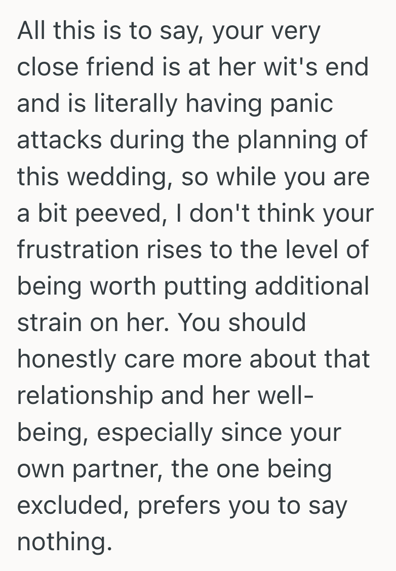 Screenshot 2025 05 20 at 12.14.35 PM Maid Of Honor’s Partner Was Left Out Of Wedding Events, So She Had To Decide Whether To Speak Up Or Keep The Peace For The Bride’s Sake