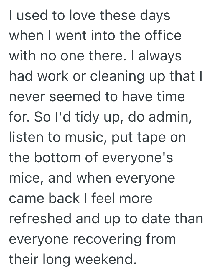 Screenshot 2025 05 23 at 5.51.46 PM An Employees Team Took PTO After A Holiday, So That Employee Decided To Get Paid For Watching An Empty Office Instead