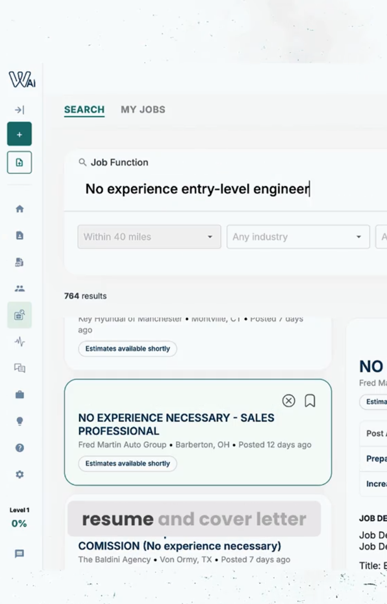 Typing a job title in a job site app