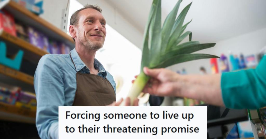 Man working at a grocery store helping a customer
