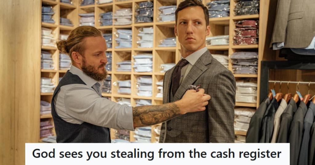 Man getting fitted for a suit at a men's clothing store