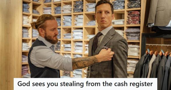 Man getting fitted for a suit at a men's clothing store