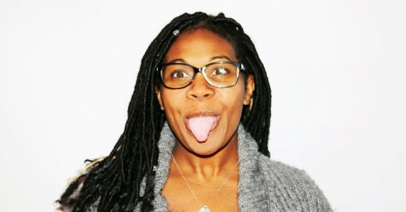 A woman sticking her tongue out