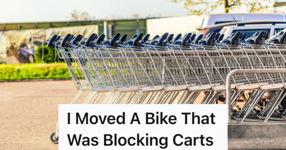 stacked shopping carts in a parking lot