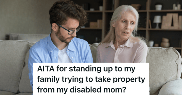 young man comforting his sad mother