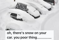 One Employee Leaves Work Prepared To Brush Snow Off Their Car, And Jokes About A Clearly Unprepared Coworker