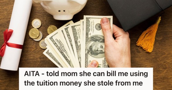 Person's hand holding money as payment for education