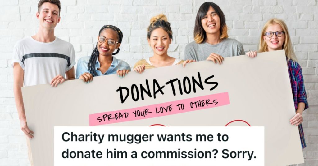 Teenagers holding a big donation sign and smiling